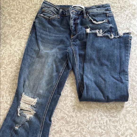 Trendy Blue Boyfriend Jeans with Distressed Accents - Picture 1 of 4